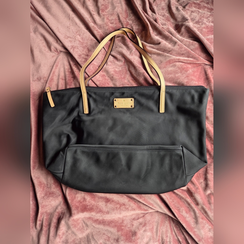 Kate Spade Black Tote with Tan Leather Accents And Pink Interior!